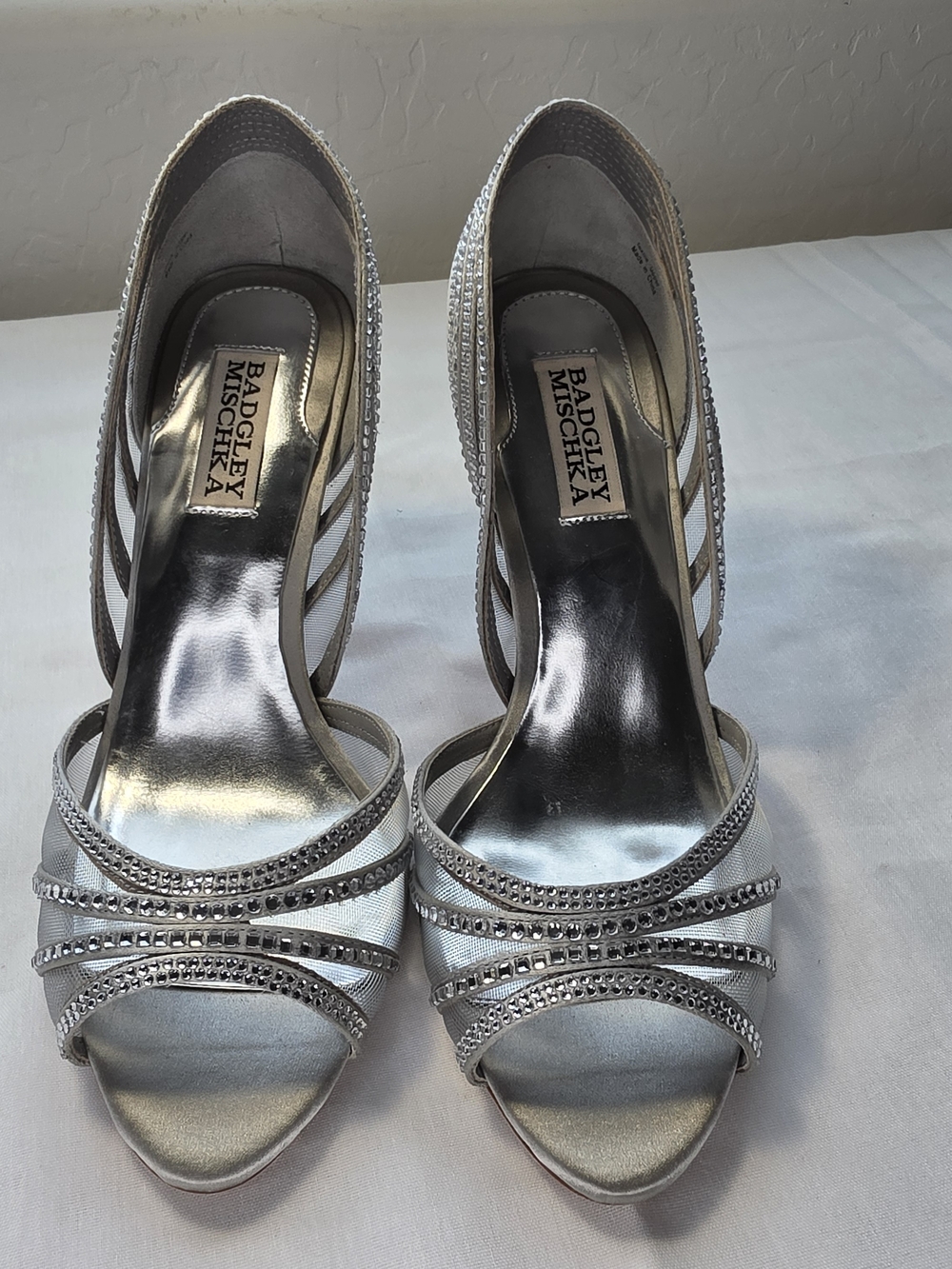Badgley Mischka Silver Crystal Strap Open-Toe Heels Women's Size 7 Wedding Party